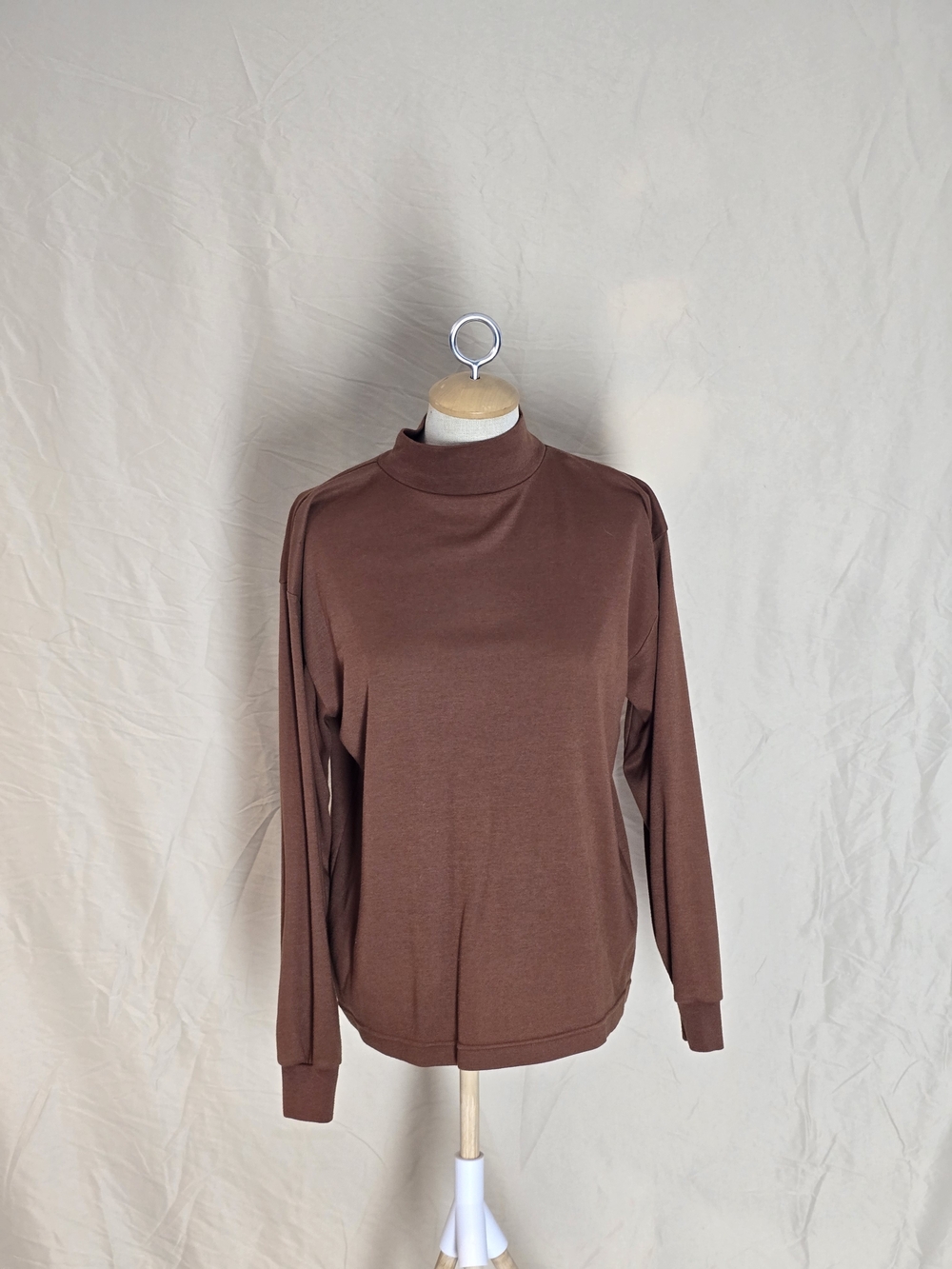 Women's Brown Mock Neck Long Sleeve Top